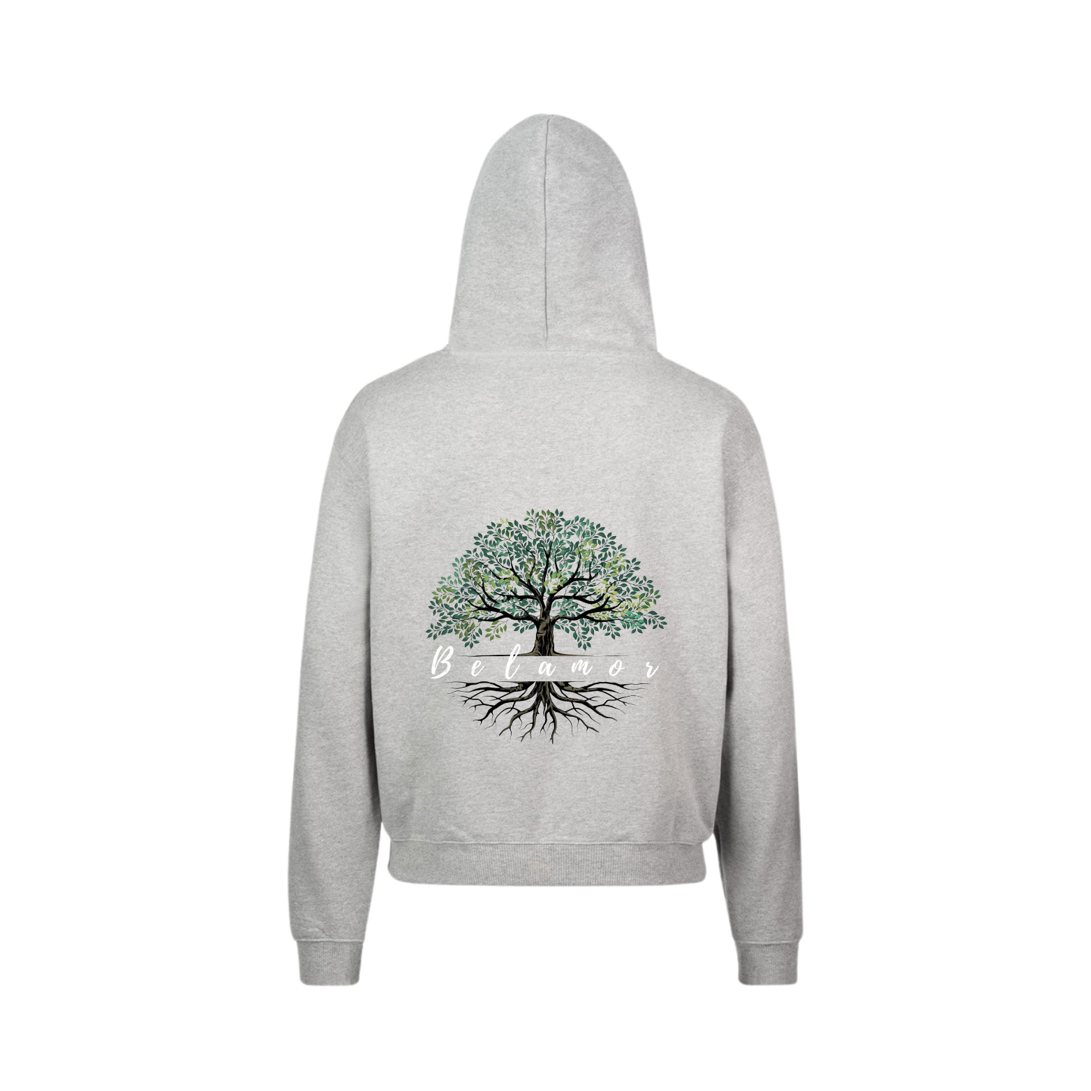Unisex Organic Cotton Hoodie 460 gsm mit oversized Schnitt, doppelt genähten Schultern und Kängurutasche, Baum-Motiv auf dem Rücken